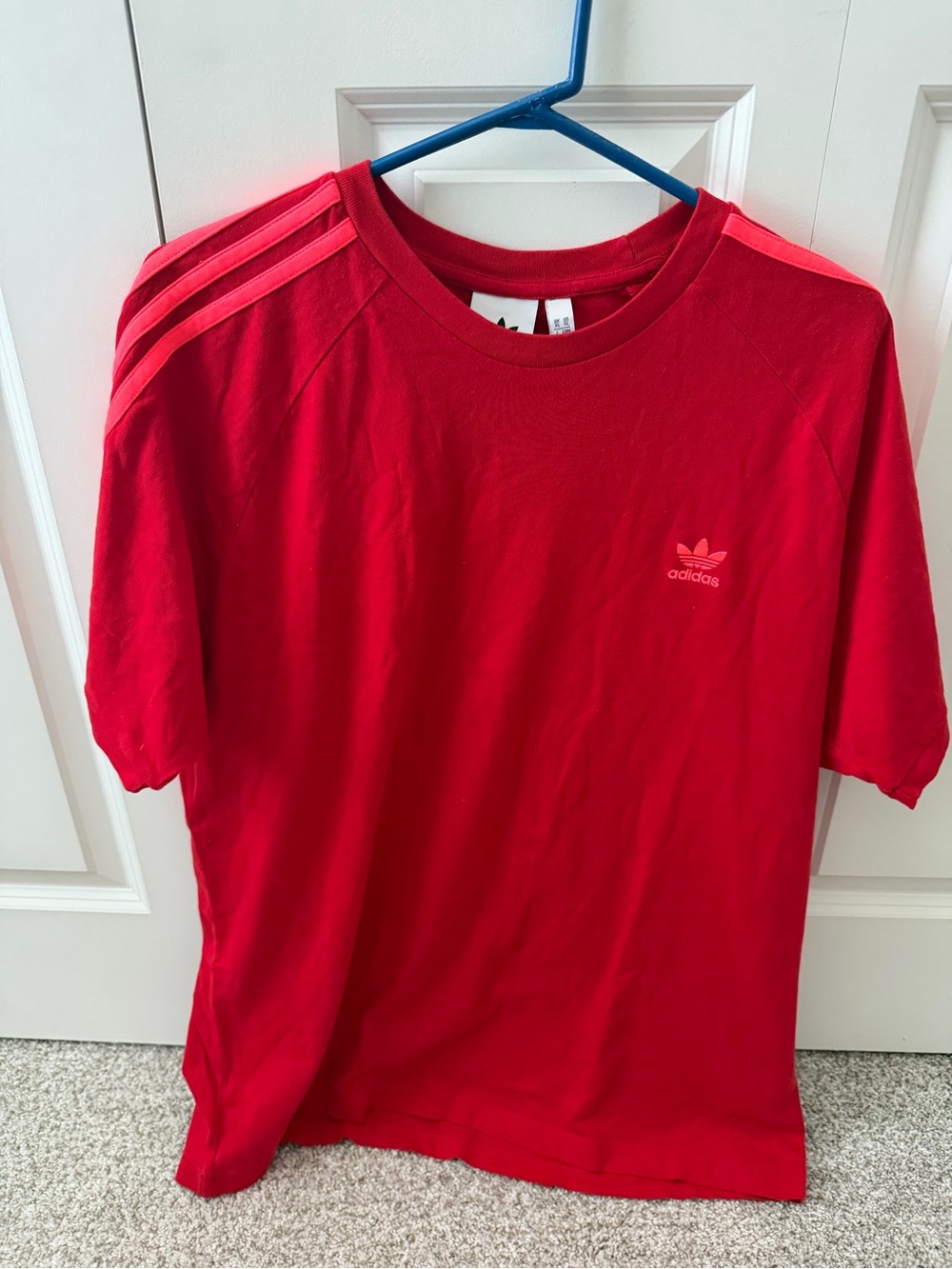Men’s adidas Originals Adicolor 3-Stripes Trefoil Raglan T-Shirt Red Pink